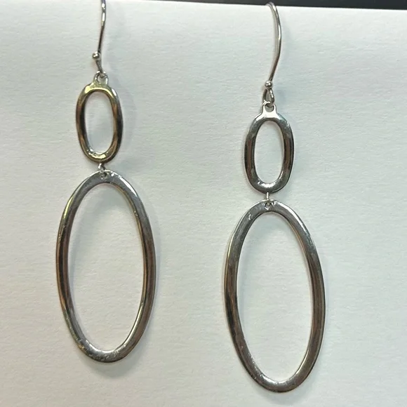 Ippolita sterling Silver hammered Double Oval hoop French wire Earrings vintage - Picture 5 of 16